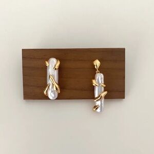 Gold Pearl Earrings/Stubs, 18k Gold‎ and 925 Sterling Silver